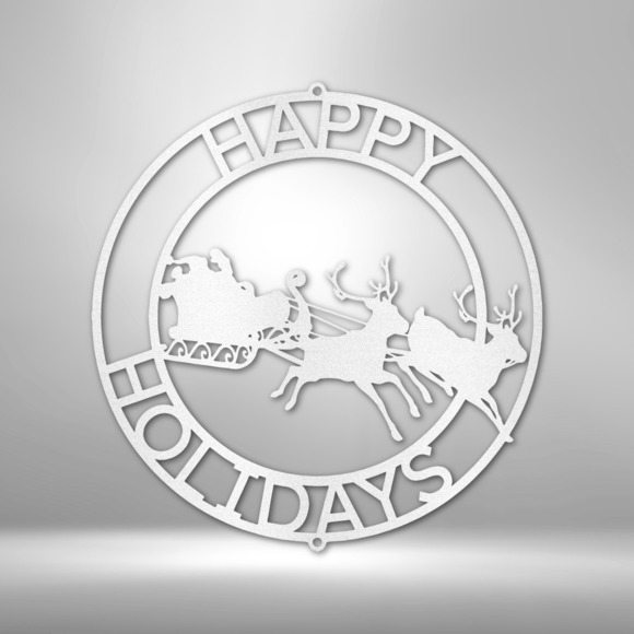 Happy Holidays Santa Steel Sign Laser Cut Powder Coated Home & Office Metal Wall